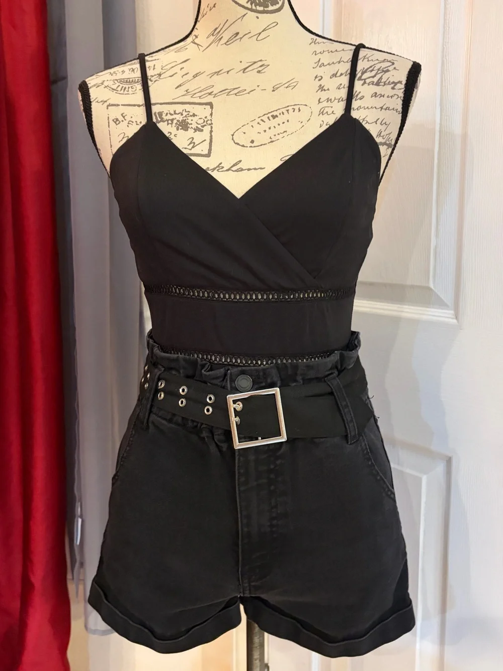 SO Black Relaxed Mom High Waist Paperbag Denim Shorts